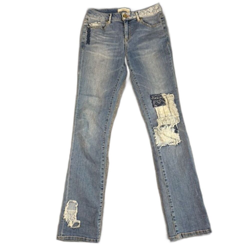 Sundance Jeans Women’s 26 Patchwork Distressed Embroidered Boho Straight Leg